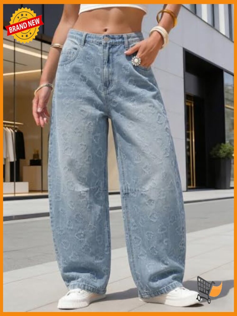 Wide Leg Y2K Barrel Jeans - Boyfriend Baggy Denim Pants Mid Low Rise - Picture 3 of 7